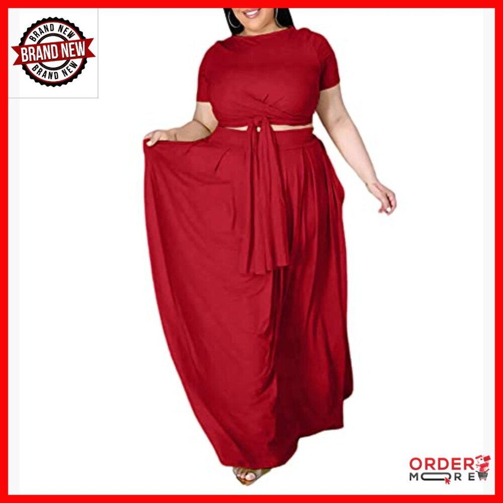 Plus Size 2 Piece Dress Set Polyester Crop Top Maxi Skirt Boho - Picture 3 of 6